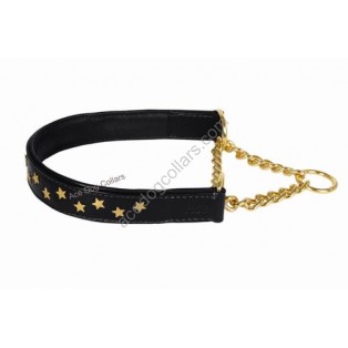 Comfy Half Check Leather Dog Collar BRASS fittings